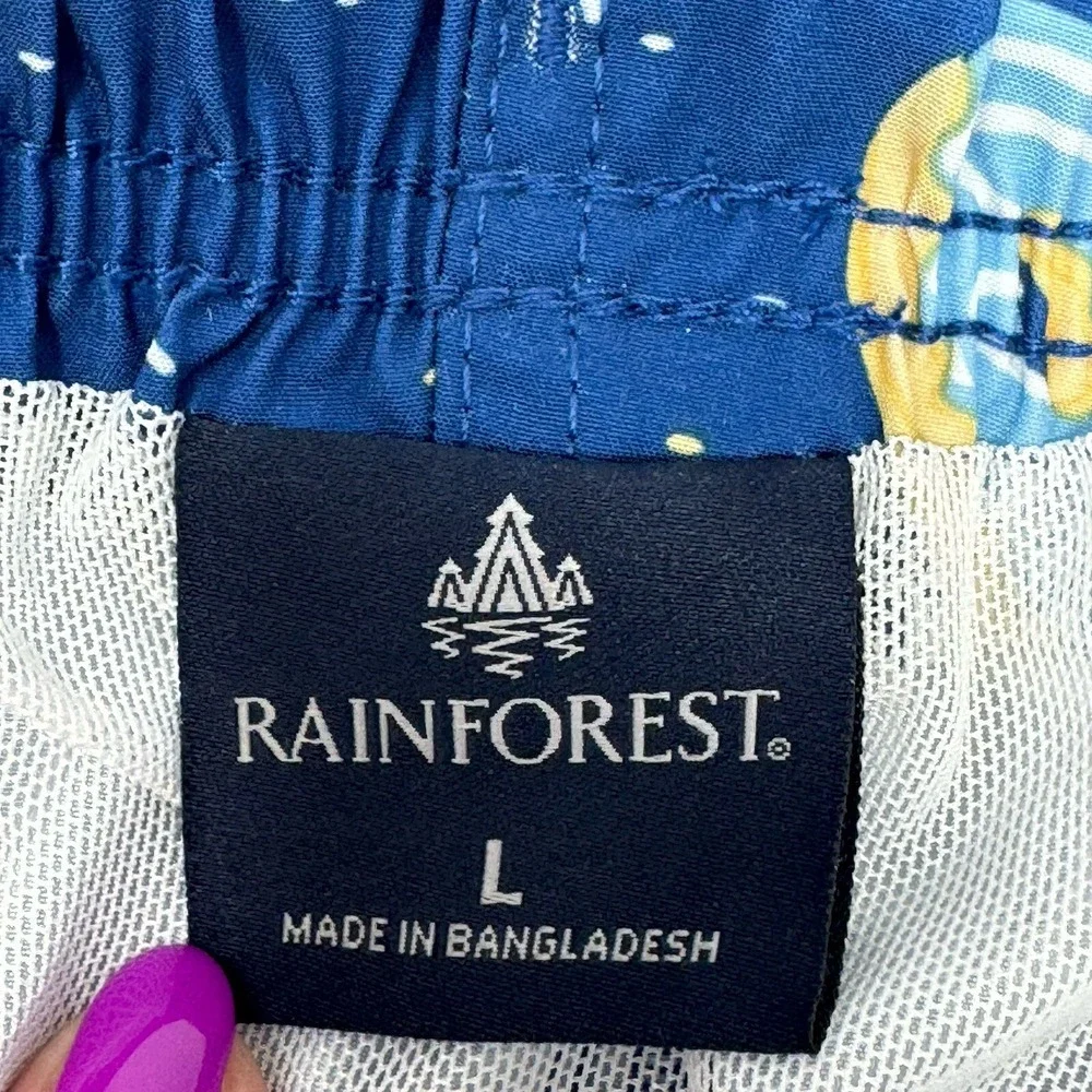 RAINFOREST Men's Donut Swim Trunks Large Navy Blue Y2K Retro Fun Summer Vacation